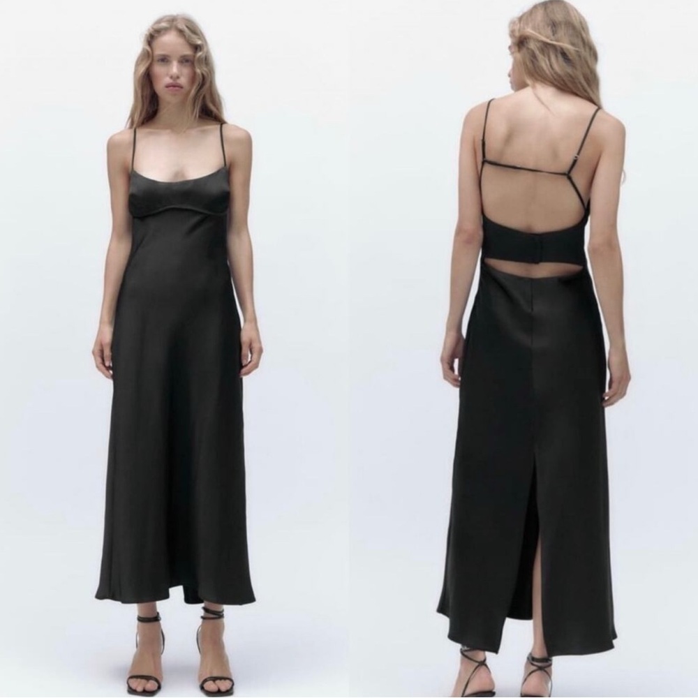 ZARA Satin Effect Cut Out Dress in Black Bloggers Fav XS 4432/201 Wedding Guest